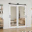 80" 1-Lite Mirror White Primed Solid Core Sliding Bypass Barn Door Double Doors With Hardware Kit-118320615