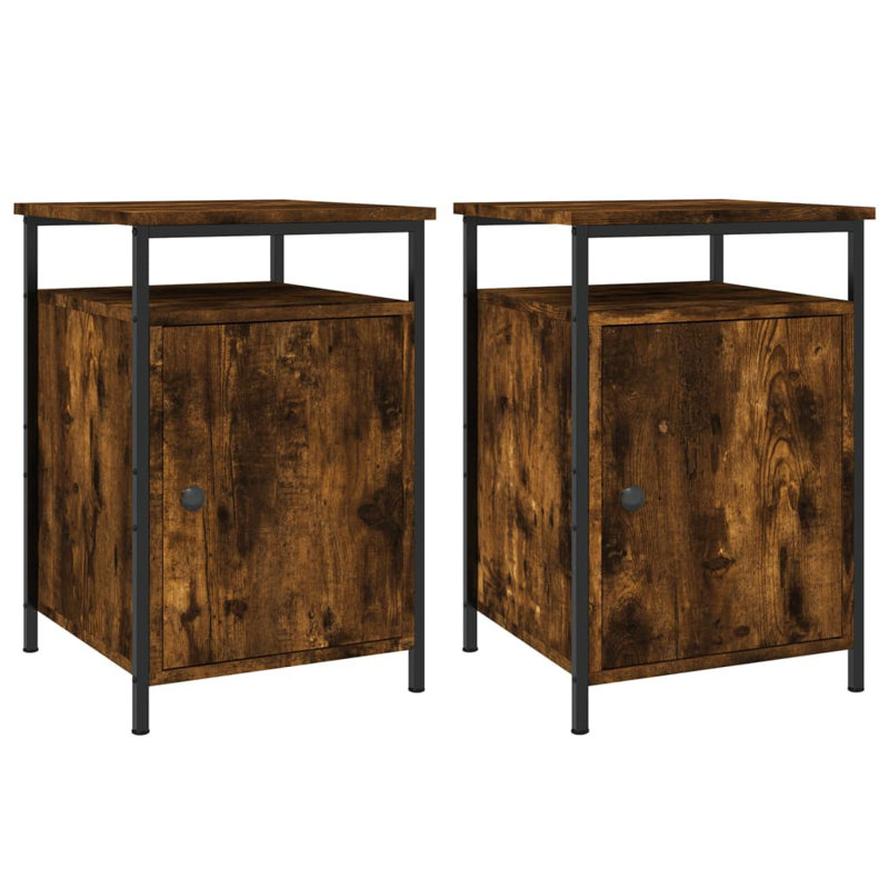 Gibby 40cm W Iron Bedside Table, Smoked Oak