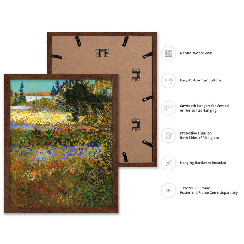 Van Gogh - Jardin fleuri à Arles, Affiche, H 12 po x l 16 po, Encadrement brun