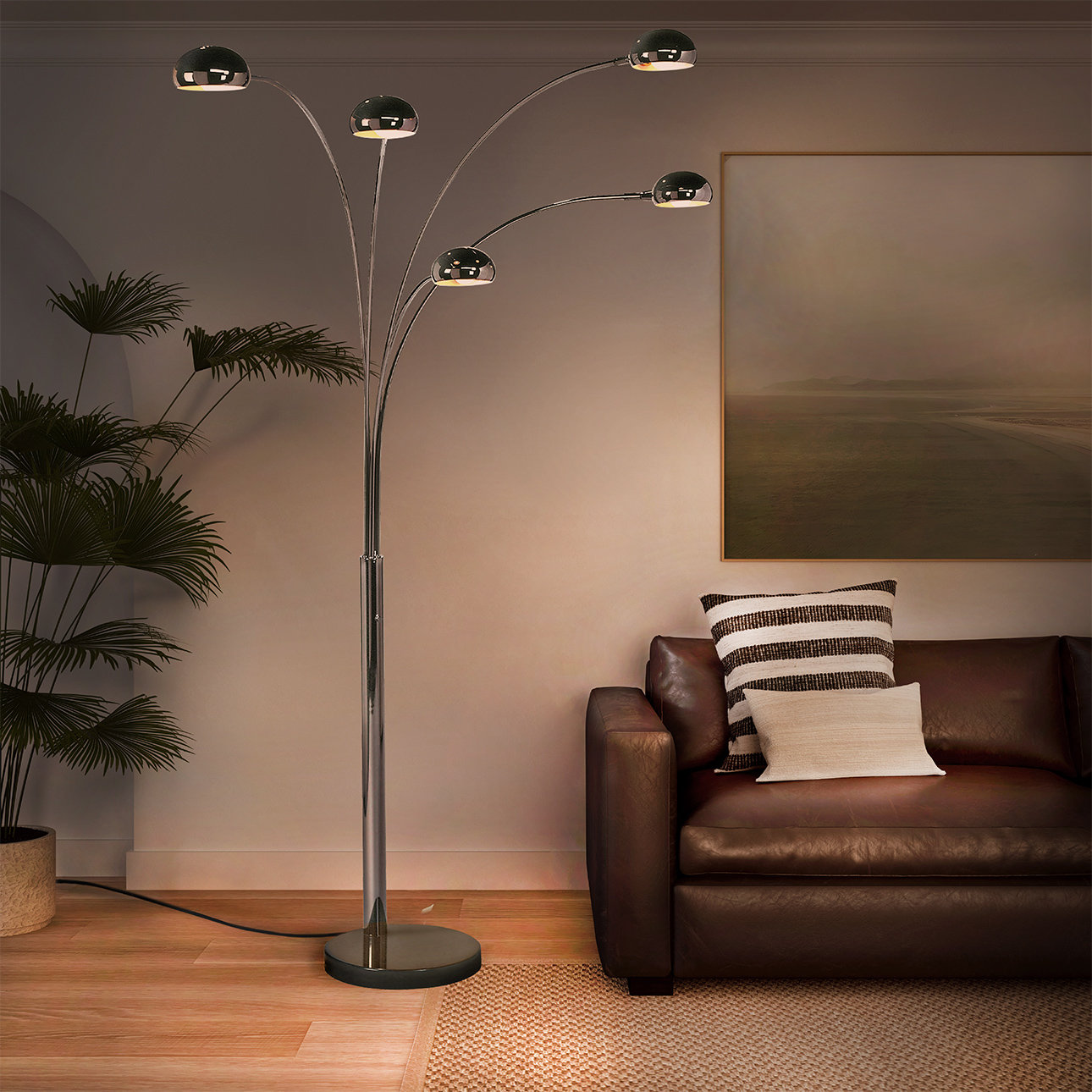 Mushroom 85" Marble Floor Lamp, Black Nickel