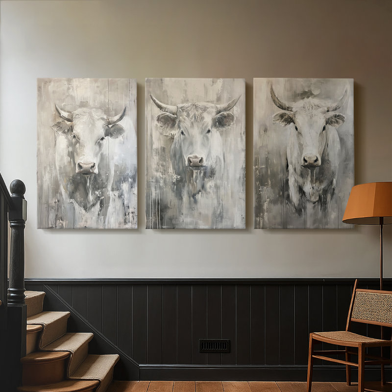 ANIMALS Series Cxxxiv - Toile tendue avec châssis sur mesure - 3 pièces, H 12 po x l 24 po