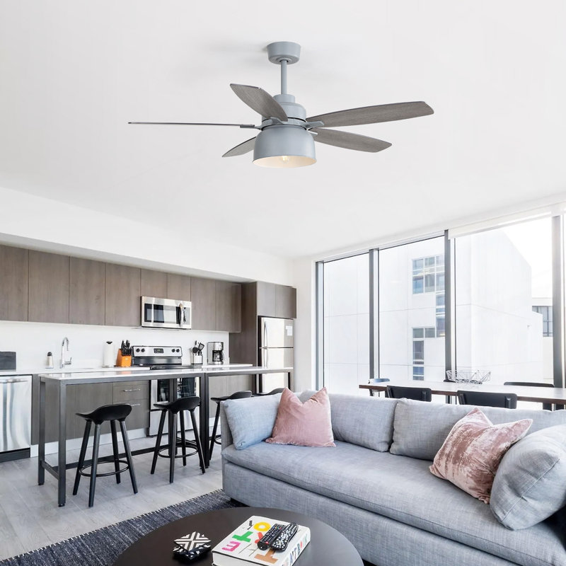 Ventilateur de plafond gris ciment 52 pouces avec lumière, ampoule E26 incluse, télécommande, moteur à courant continu, 5 pales