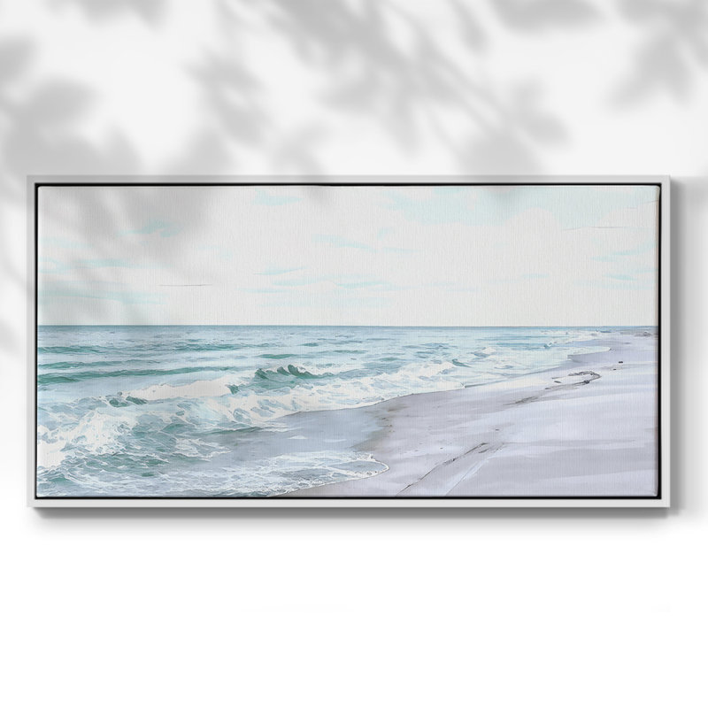 Méditation Tranquil Ocean I - Toile tendue avec châssis encadré - Prêt à être accroché, H 21 po x l 41 po, Blanc