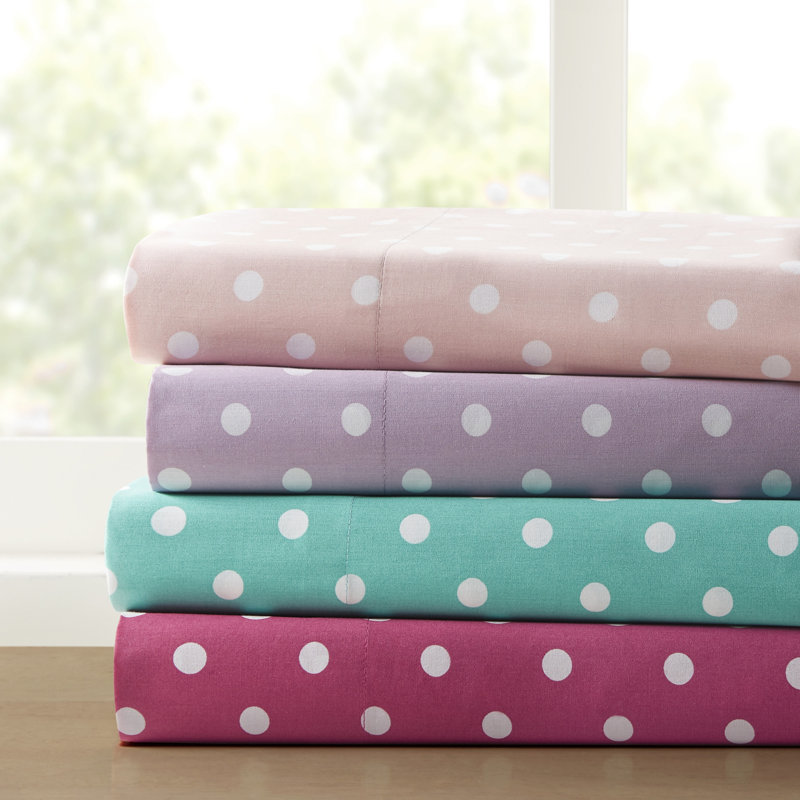 Polka Dot Polka Dot Printed 100% Cotton Sheet Set, Full Pillowcase, Purple