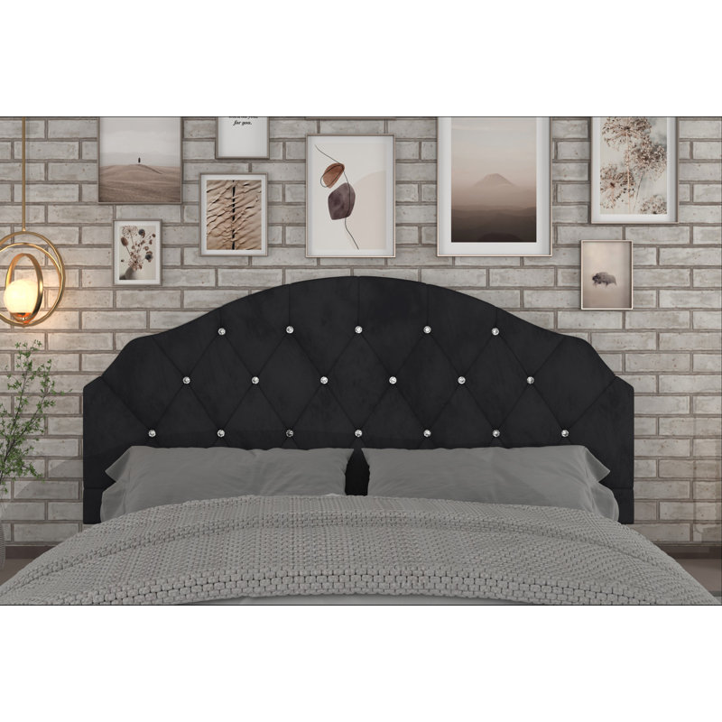 Tête de lit tapissier en velours Ameer, Noir, Double