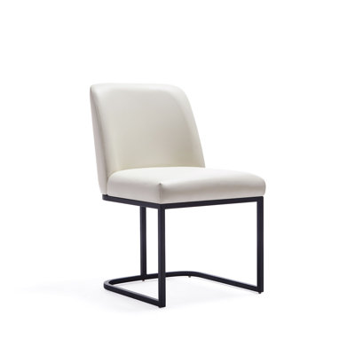 Serena Modern Vegan Leather Upholstered Steel Solid Back Dining Side Chair in Ivory