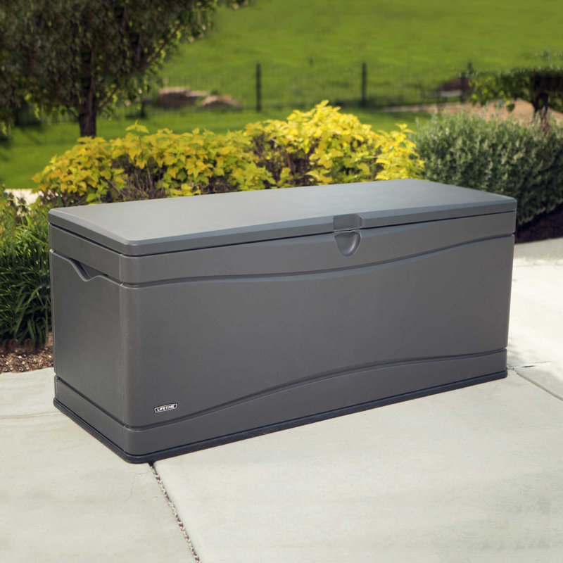 Lifetime Water Resistant Plastic Lockable Deck Box, Gray, 130 Gallon