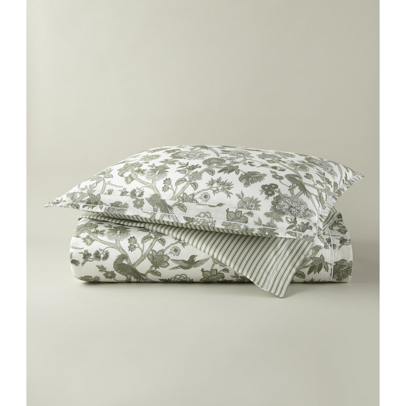 Highgrove Toile Classic Printed Duvet Sets, Queen Duvet Cover + 2 Queen Shams, Green Striped