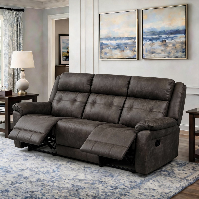 86" Extra-Wide Oversized 3-Seat Deep Seat Faux Suede Manual Reclining Sofa with Solid Wood Frame for Modern Living Rooms
