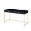 Élégant bureau rectangulaire noir avec finition ultrabrillante et 2 tiroirs, revêtement de sol en bois à la mode de 25 po plaqué or