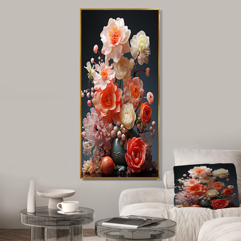 Floral Oasis Bouquet I - Fleurs, art mural, H 60 po x l 28 po x P 1,5 po, Cadre flottant doré