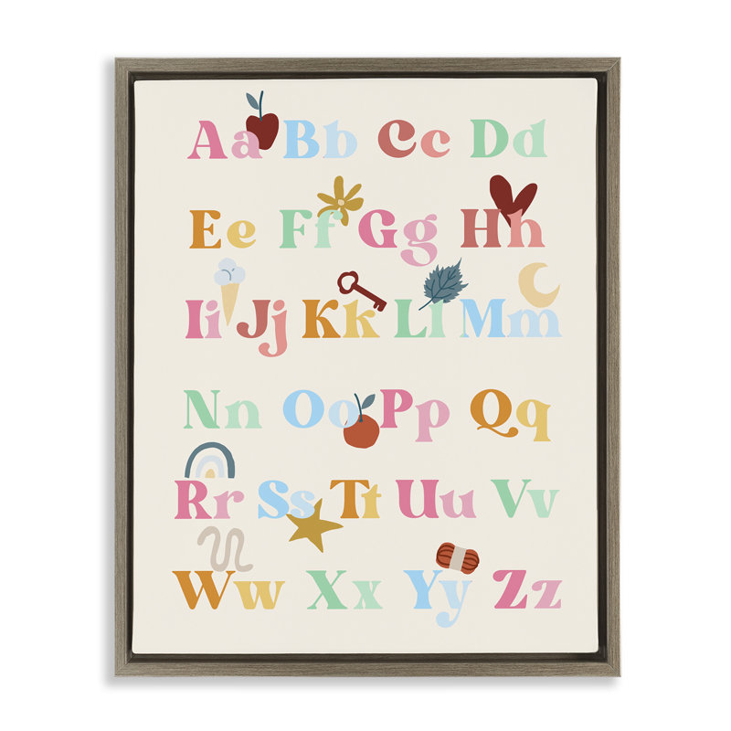 «Fun Fun Alphabet Charter» par Daphne Polselli, H 31 po x l 25 po, Cadre flottant orme Montalcino