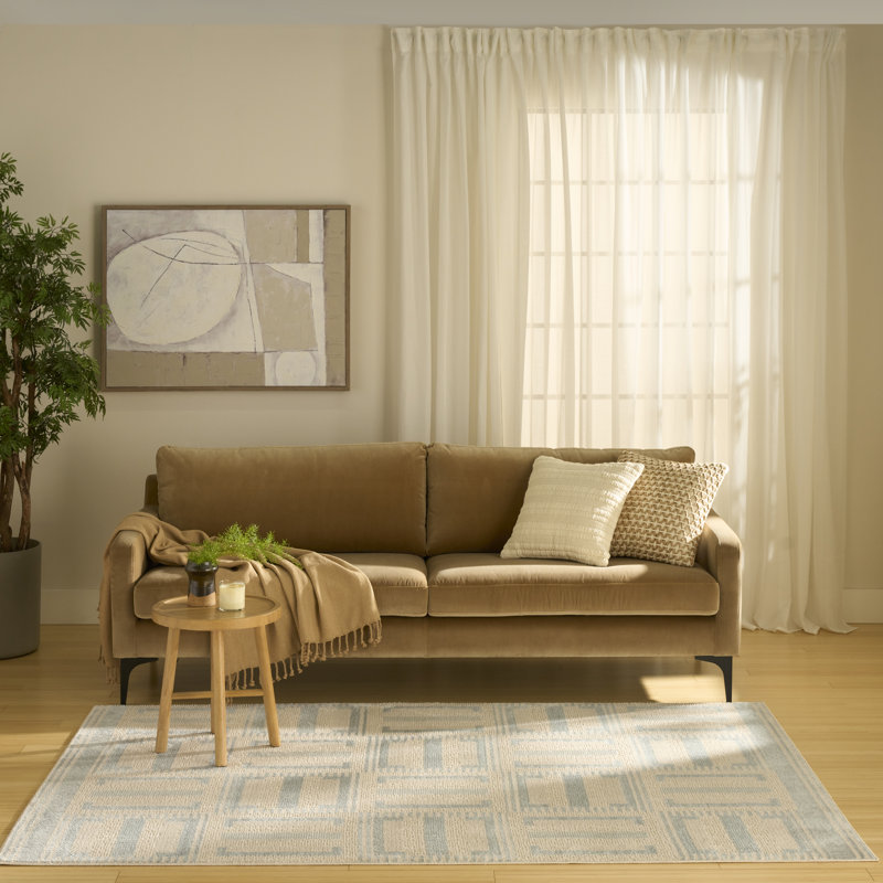 Alisah Rectangle Geometric Area Rug, Ivory Blue, Rectangle 122 x 183 cm