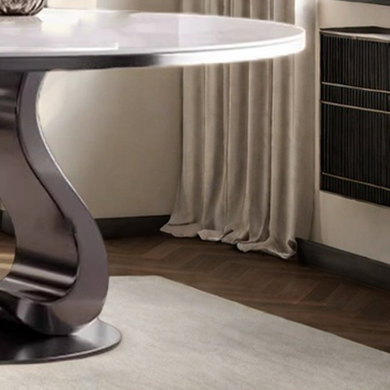 Light luxury round modern simple dining table, 29.5"H x 59"L x 59"W, White