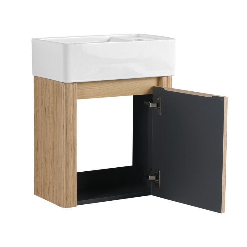 Meuble-lavabo mural de 45,7 cm (18 pouces) avec lavabo en céramique et porte simple à fermeture en douceur, 18 Inch