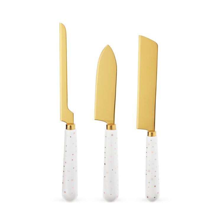 Laurie Gates California Designs Marble and Stainless Steel 3 Piece Cheese Knife Set in White