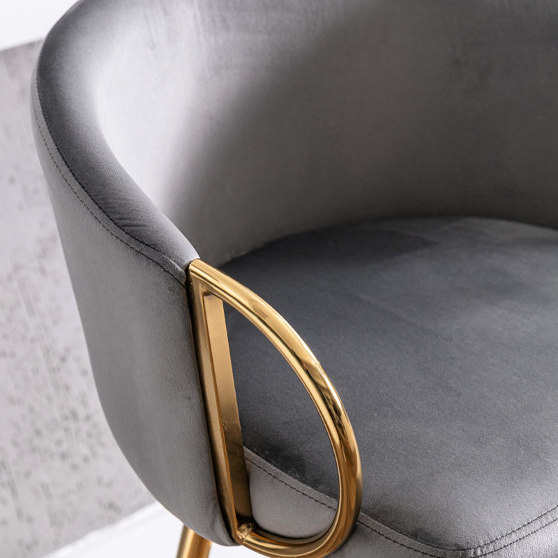 2 Stools, Footrest, Velvet + Golden Leg, Modern Seating Touch 2, Leg With Cozy, Gray, Bar Stool (30” Seat Height)