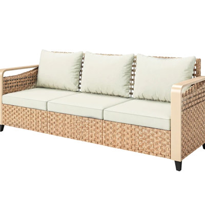 Jardin avec siège de 70,9 po, 2,8 po, trois coussins de 3,1 po, PE brun pour l'extérieur, structure en métal thermolaqué, patio facile à nettoyer, assemblage épais et large requis