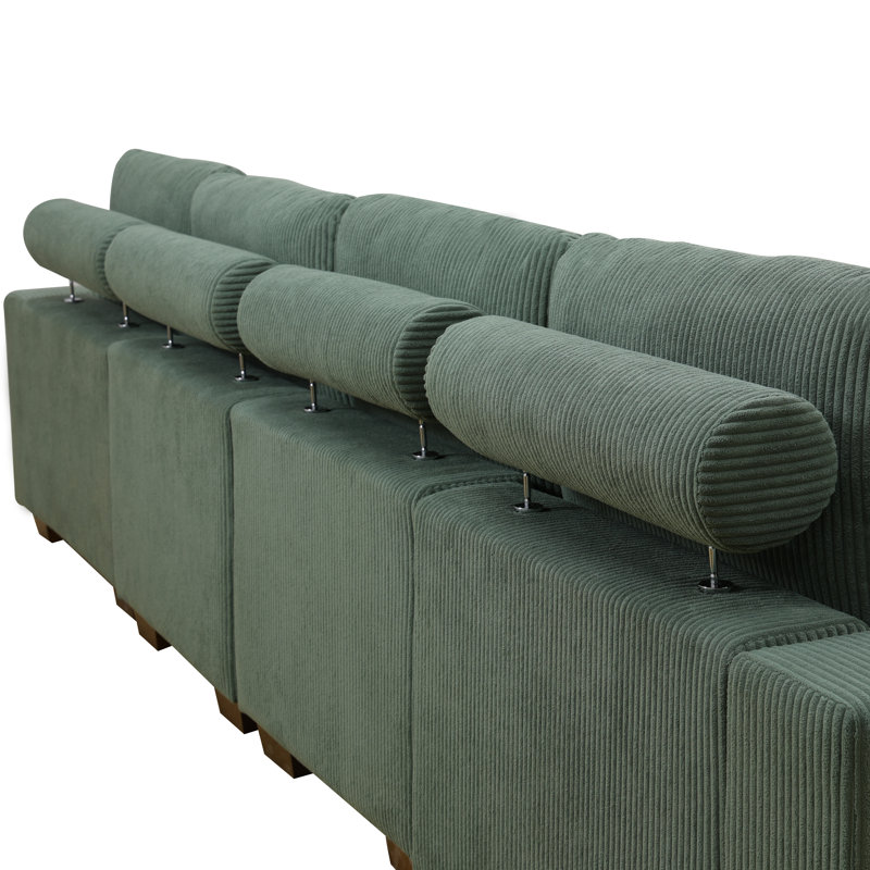 123“ 6-Piece Premium Corduroy Fabric Reversible Living Room Modular Sectional Sofa, Green Corduroy