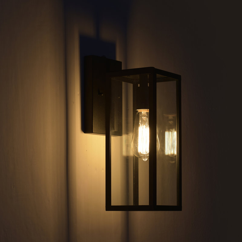 Black Steel 14.5" Dusk to Dawn Outdoor Wall Lantern