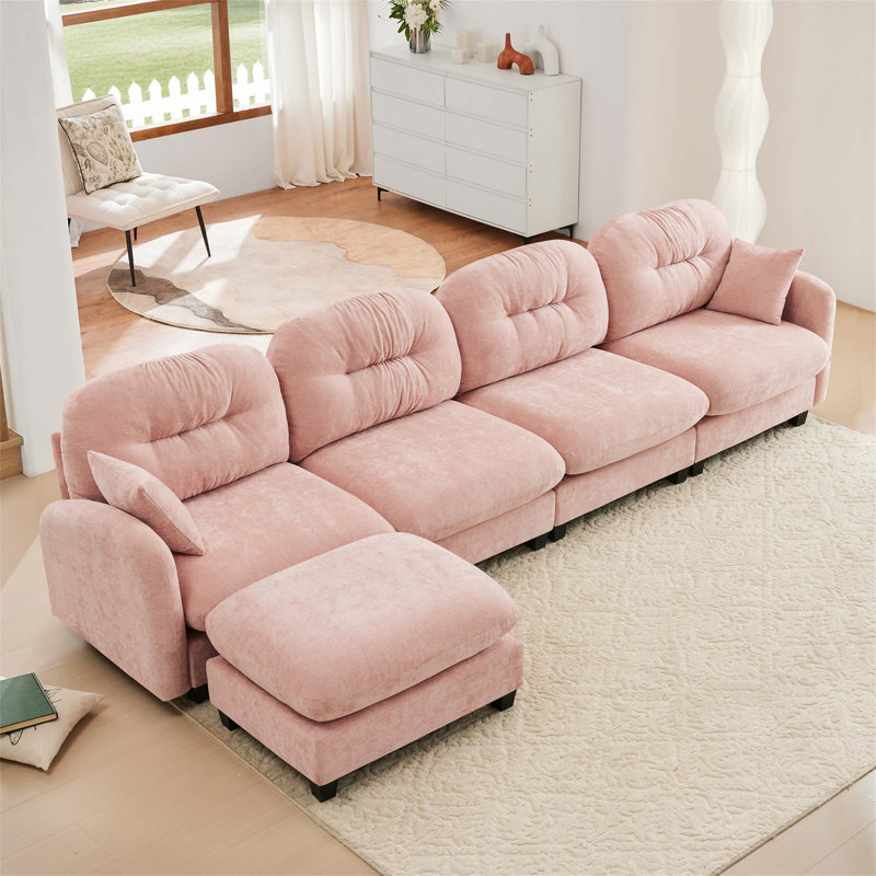 Modular Sectional L Shaped Couch with Ottoman, Soft Chenille Fabric, Ergonomic Design, Tufted Cushion Backrest, Easy to Install for Various Spaces