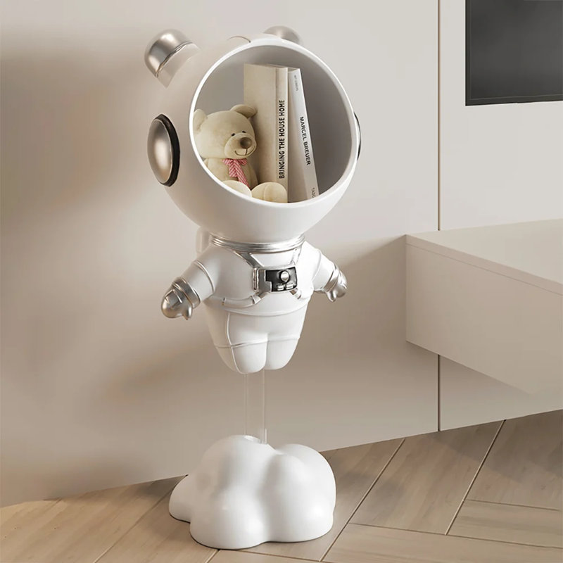 Astronaut Resin Figurine Floating Side Table with Storage Modern Novelty White Floor Table Premium Resin and Acrylic Work of Art for Books Mementos Decor