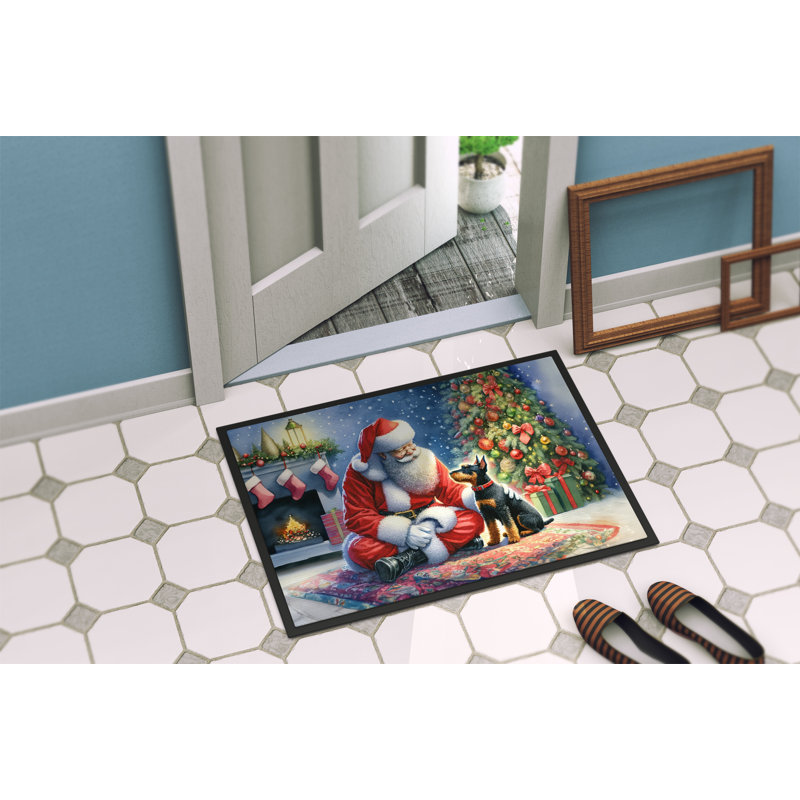 Paillasson Manchester Terrier and Santa Claus, L 24 po x L 36 po