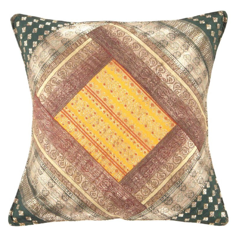 Vintage Sari silk Square Pillow Case 16 ", Yellow