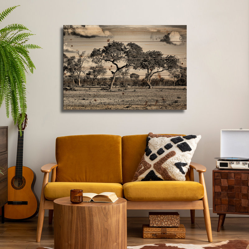 Impression sur bois en bois - Arbres de savane par Philippe Hugonnard, H 26 po x l 40 po