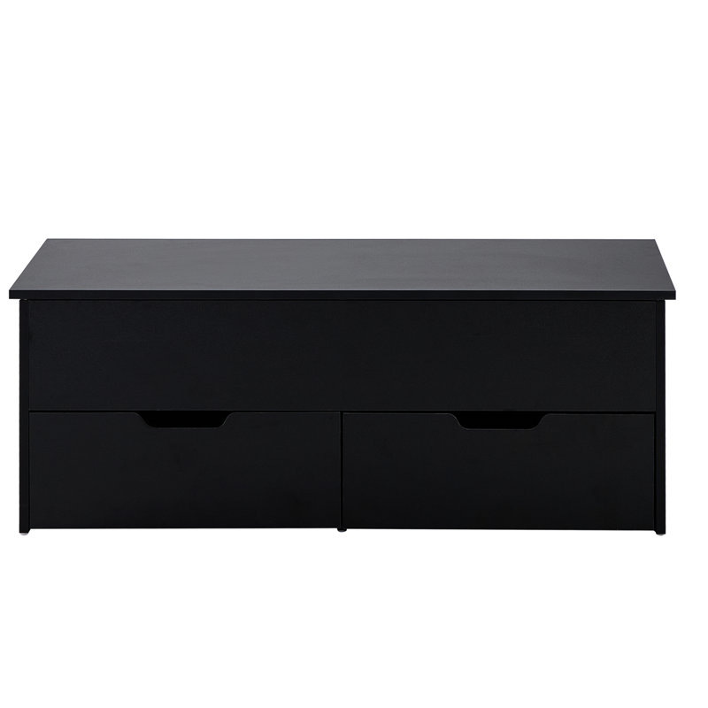 Table centrale relevable avec compartiment caché: 2 tiroirs, hauteur réglable, noir, panneau de particules + compartiment à café et rangement: plateau de table