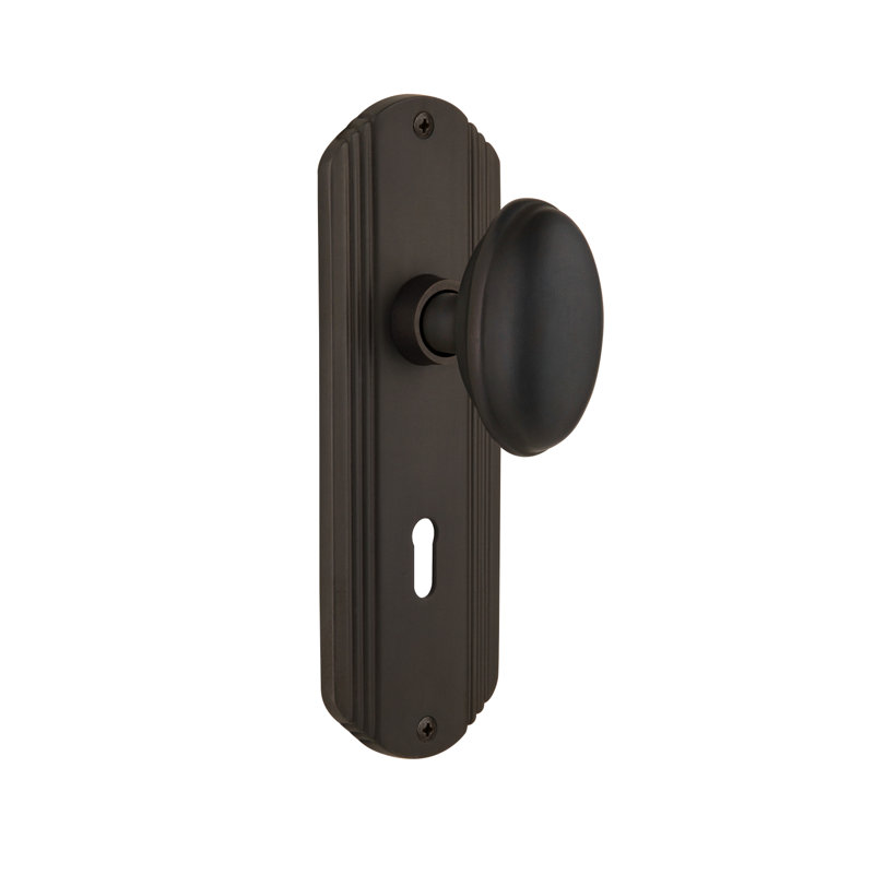 Homestead Interior Mortise Door Knob with Deco Long Plate, Oil-Rubbed Bronze