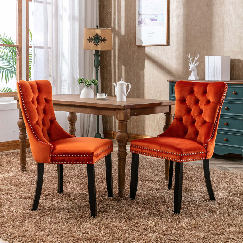 Chaise d'appoint en velours capitonnée Hemen, Orange, Noir