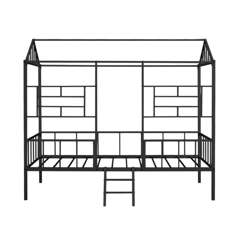 Metal Twin-Size Low Loft Bed With House Design, Black