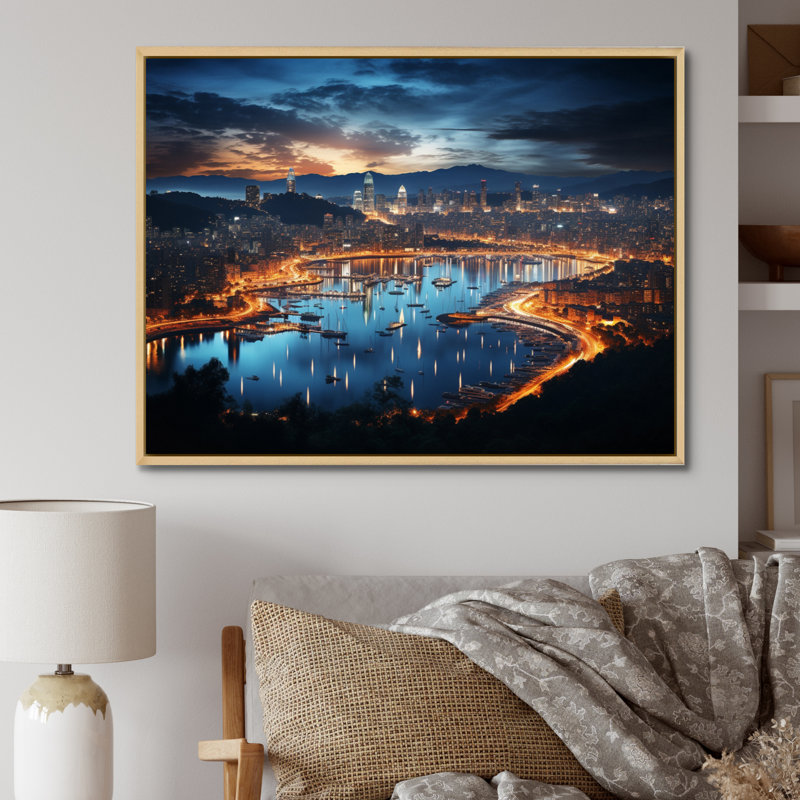 «Barcelona Beautiful Cityscape I», reproduction, H 12 po x l 20 po x P 1 po, Cadre naturel flottant