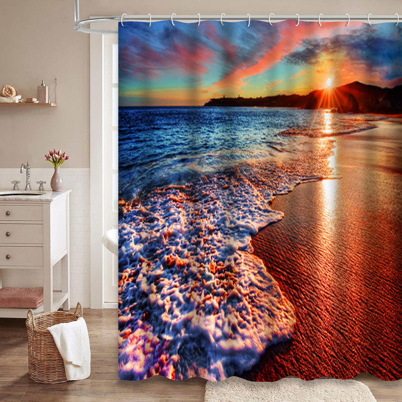 Rideau de douche avec 12 crochets Beach, L 72 po x l 84 po