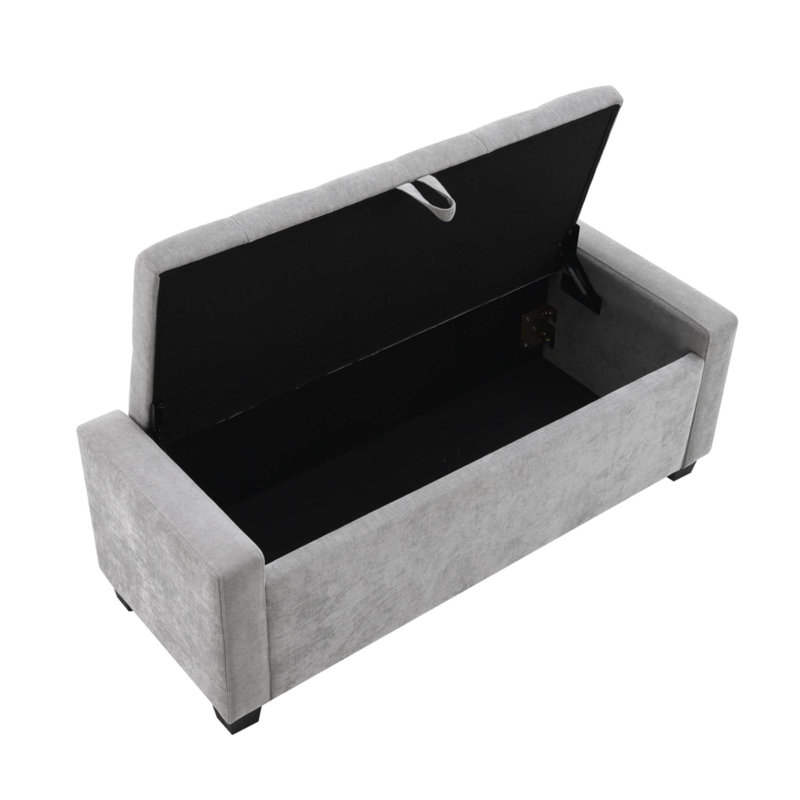 Repose-pieds de 48 po avec rangement, banc de repose-pieds avec charnière de sécurité, banc de hall d'entrée rembourré avec sièges pour la chambre à coucher, le salon, peut supporter jusqu'à 350 lb, gris clair