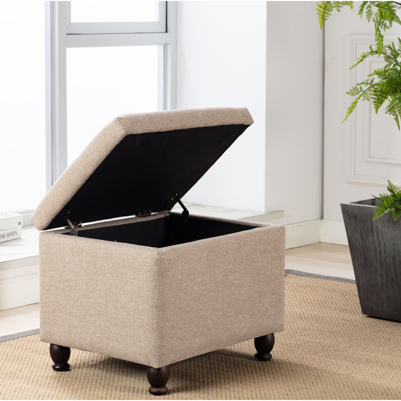 Ancil Upholstered Ottoman, Light Brown Basketweave