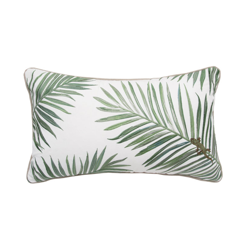 Shell Neutrals Indoor/Outdoor Lumbar Pillow, Green Abstract, 21"H x 12"W, Rectangular