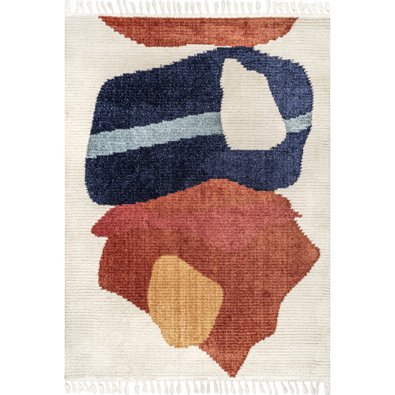 Rhea Modern Abstract Performance Beige/Blue/Orange/Pink Rug, Rectangle 4' x 6'