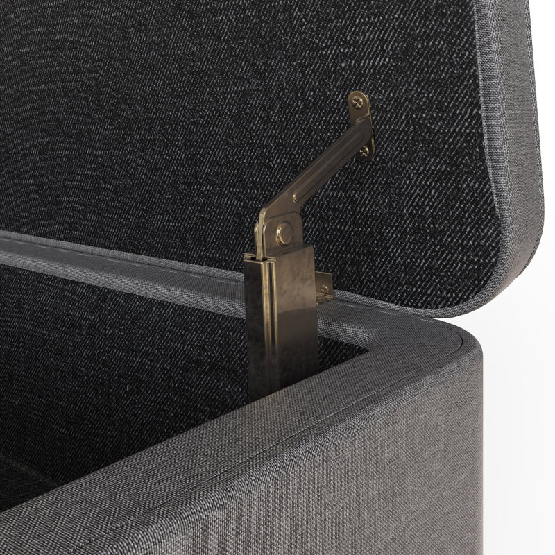 Derryberry Ottoman Storage Bench. Grey Button Tufted Linen Fabric Upholstered. 2 Leg Options Included.