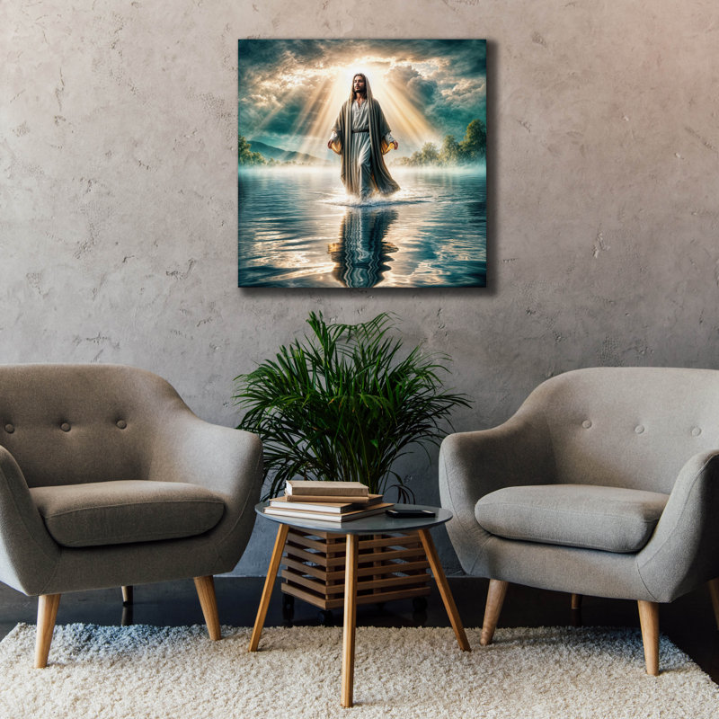 «Jesus Walking On Water» par Rey Klimt, art mural sur toile, H 37 po x l 37 po x P 1,5 po