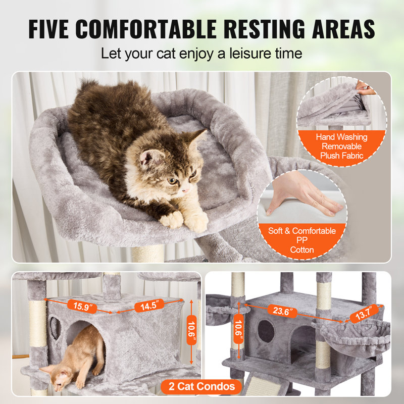 68.5" Light Gray Sisal Cat Tree with Condos and Hammocks