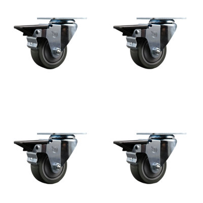 3 Inch Poly Wheel Swivel Top Plate Caster Set Posi Brake Service Caster|SCC-20S314-PPUB-PLB-4