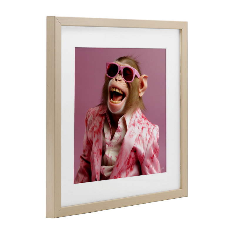 Hipster Monkey in suit, reproduction encadrée sous verre, conception de Roozbeh, H 16 po x l 16 po, Cadre de récolte en pin