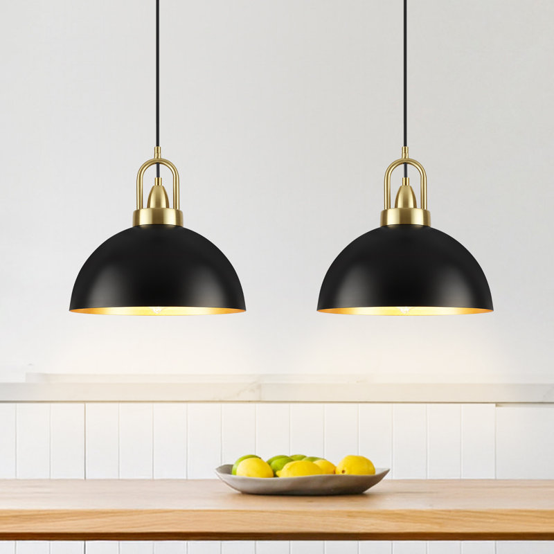 Luminaire suspendu pour dôme de cuisine moderne à 2 lumières 11,81 "à dôme industriel noir, Petit l 11,81 po