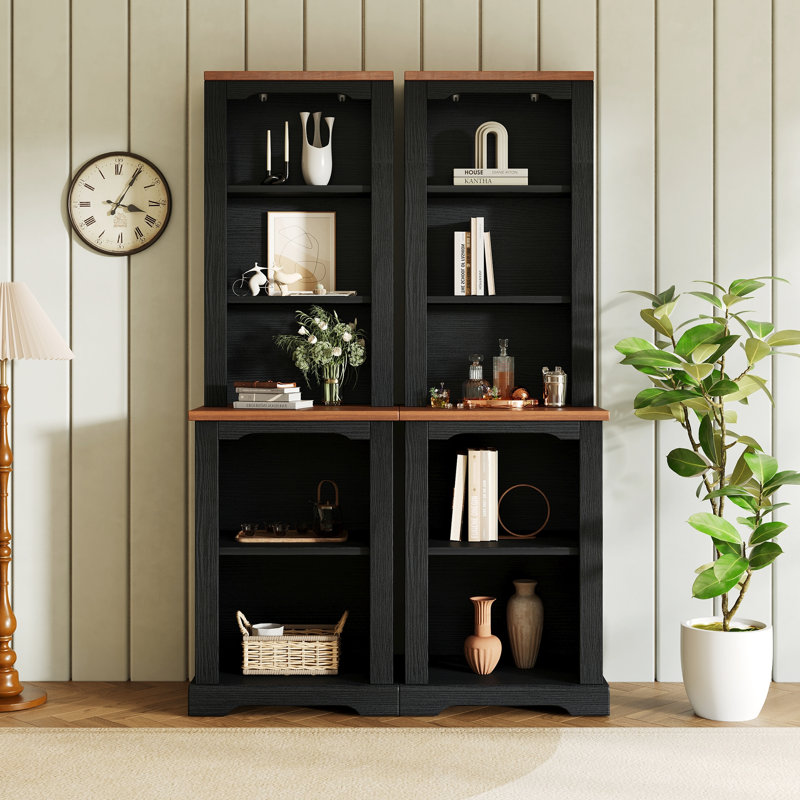 Perez Freestanding Tall Cabinet Set Of 2, Open Storage Shelving, , Five-Tier Display Design, Transitional, Living Room