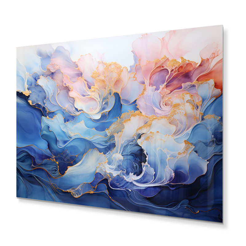"Rêve d'encre rose et bleue" sur métal, H 16 po x l 32 po x P 1 po