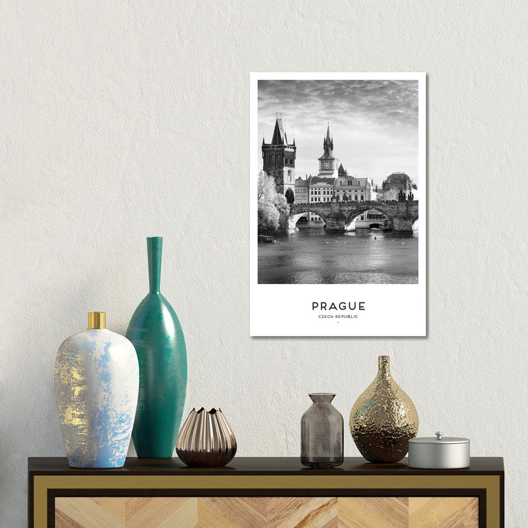 Prag Tschechische Republik Schwarz und Weiß von Naomi Davies - Ohne Rahmen Galerie-umwickelte Leinwand Giclée auf Leinwa...