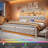  Upholstered Bed with Wood Frame, 4 Storage Drawers, Modern Bed Frame with Charging Station & LED Lights, Headboard Included,King/Beige-108946933-121934174