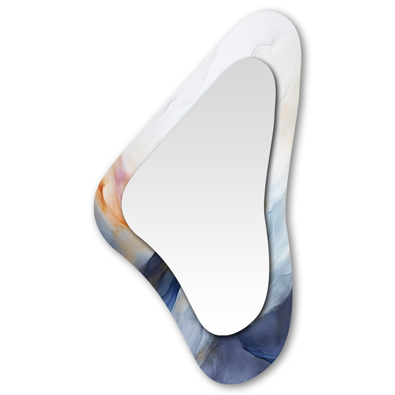 Tempête de marbre bleue et jaune III - Peinture abstraite miroir mural moderne à formes asymétriques